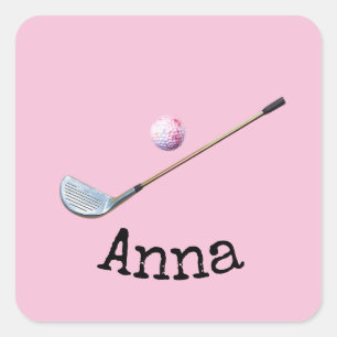 Golf iron and ball pink theme for woman square sticker