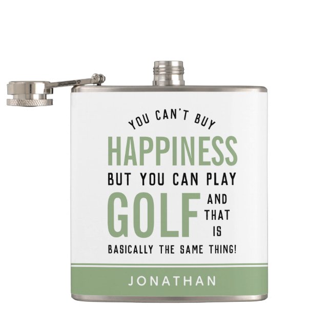 Golf is Happiness Funny Golf Lover Gifts Flask (Opened)