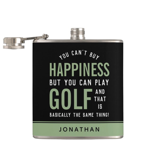 Golf is Happiness Funny Golf Lover Gifts Flask (Opened)
