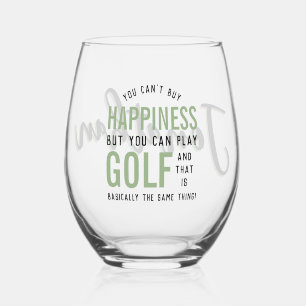 Golf is Happiness Funny Golf Lover Personalized Stemless Wine Glass