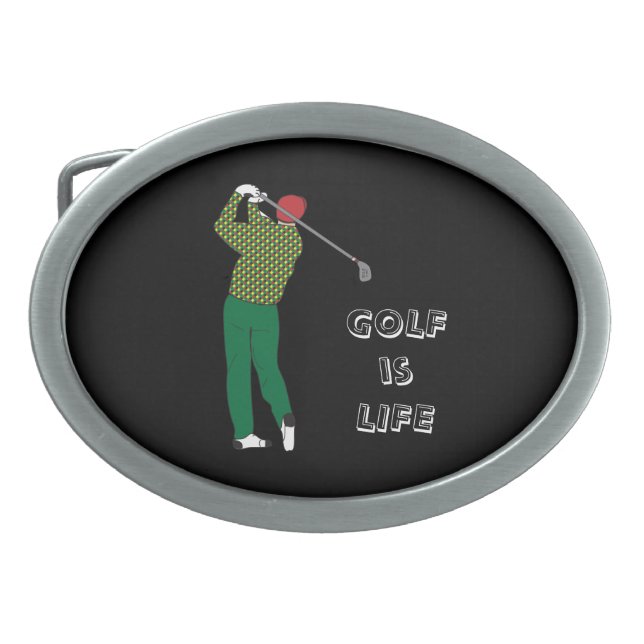GOLF is LIFE, Golfer, Club, Golf Quote Belt Buckle (Front)