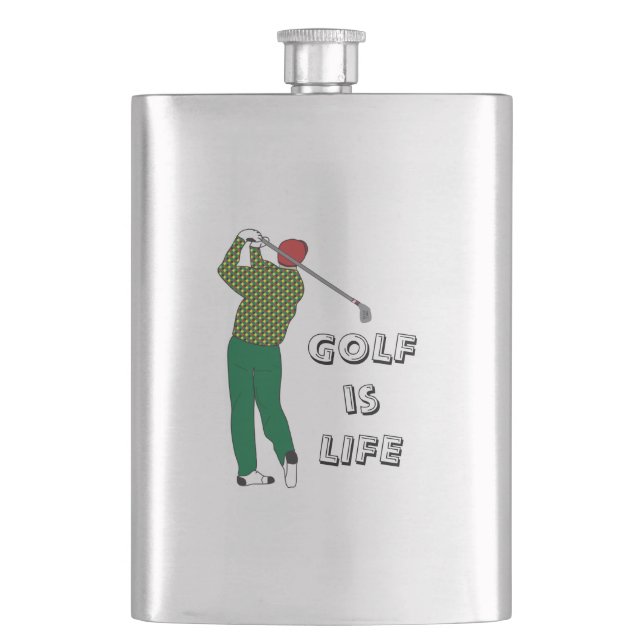 GOLF is LIFE, Golfer,Club,Golf Quote Flask (Front)