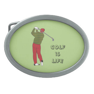 GOLF is LIFE, Golfer, Club, Golf Quote Oval Belt Buckle