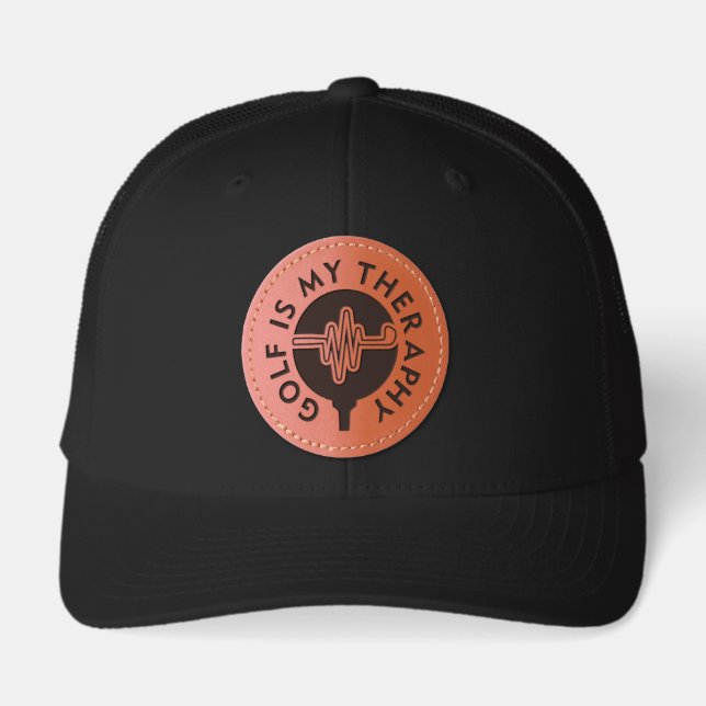 Golf Is My Therapy Gift Leather Patch Hat (Front)
