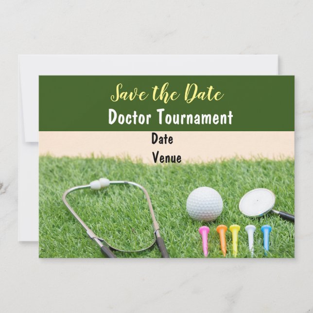 Golf is my therapy golf ball and stethoscope invitation (Front)