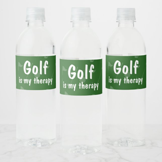 Golf is my therapy with golf balls on green water  water bottle label (Bottles)