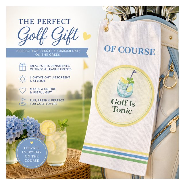Golf Is Tonic Funny Golf Towel Gift for Golfers (Stylish golf towel for gin lovers and golfers. Perfect for tournaments, gifts & summer golf days.)