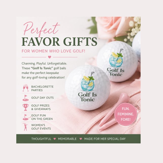 "Golf Is Tonic" Golf Balls Favors Golf Event (Perfect golf favors for women's golf events, prizes, bachelorette parties and fun days)