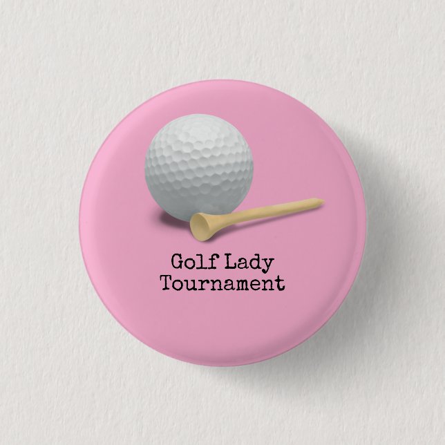 Golf isolated on pink background  lady tournament button (Front)