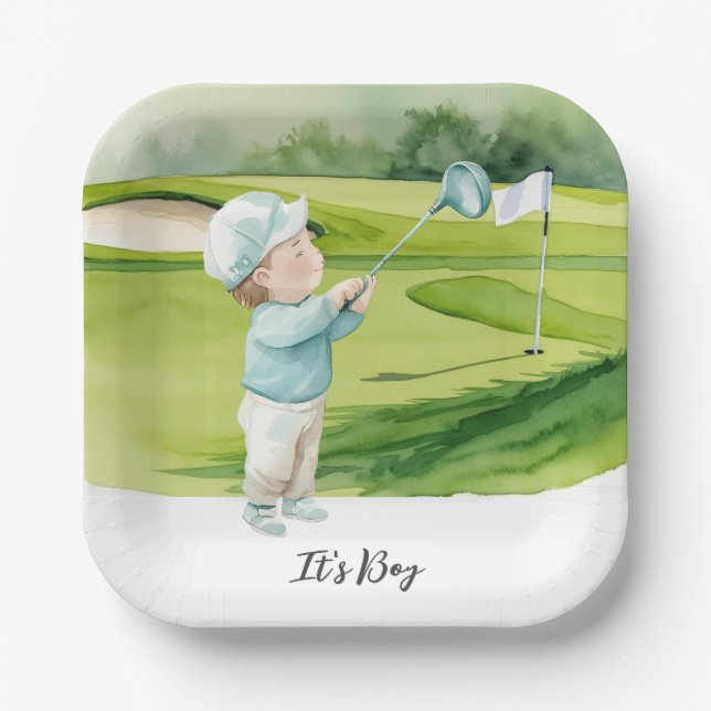 Golf  It's Boy for Baby Shower   Paper Plates (Front)