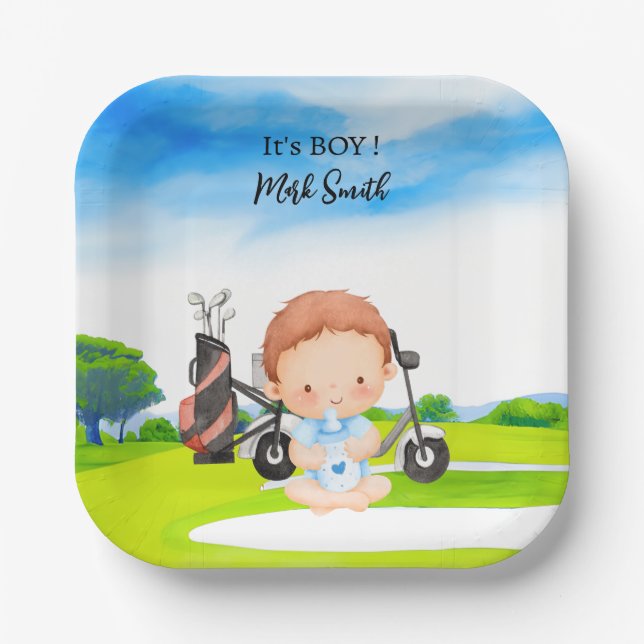 Golf  It's Boy for Baby Shower   Paper Plates (Front)
