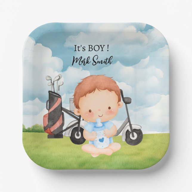 Golf  It's Boy for Baby Shower   Paper Plates (Front)