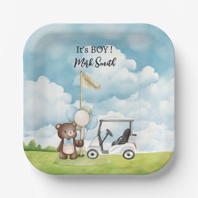 Golf  It's Boy for Baby Shower   Paper Plates (Front)