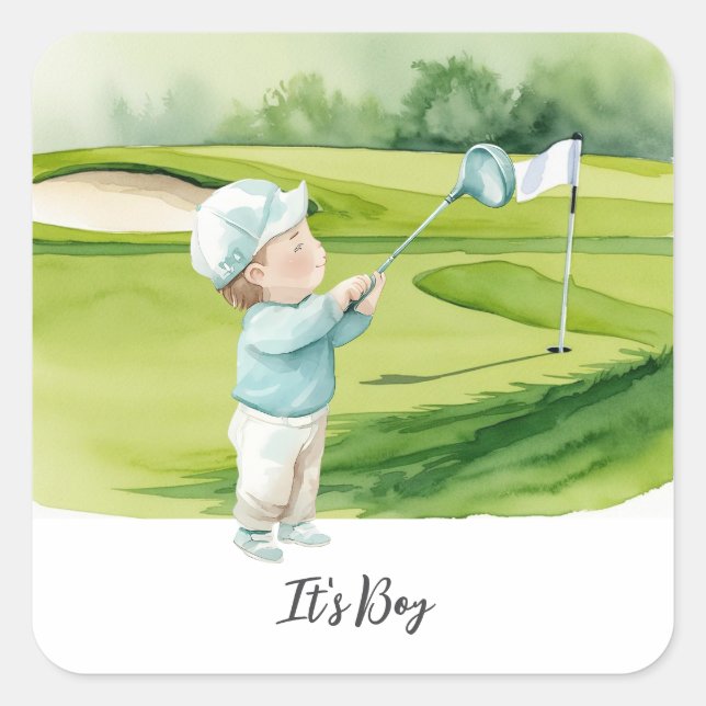 Golf  It's Boy for Baby Shower   Square Sticker (Front)