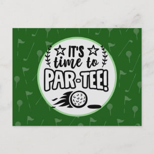 Golf it's time to par tee golfer party on green postcard