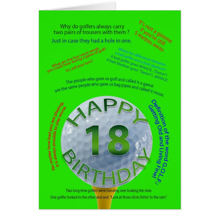 Golf Jokes birthday card for 18 year old