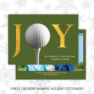 Golf Joy & Peace Green Christmas Photo Holiday Card