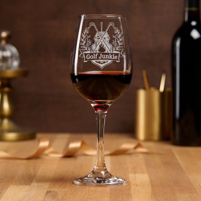 Golf Junkie Golf-Themed Custom Etched Wine Glass (Party)