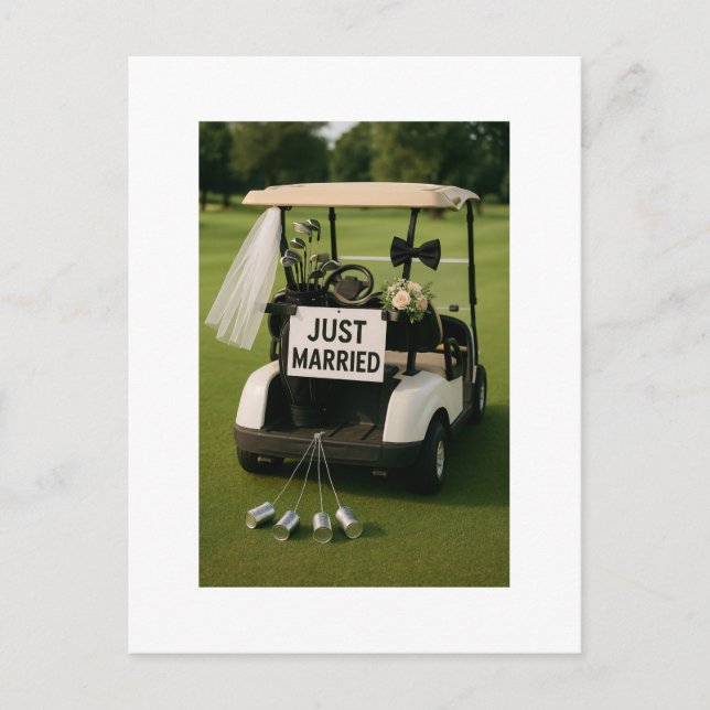 Golf Just Married with golf cart Postcard (Front)
