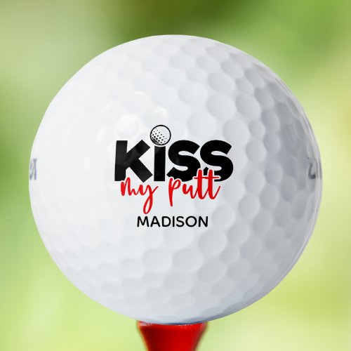 Golf Kiss My Putt Funny Modern Personalized Name Golf Balls