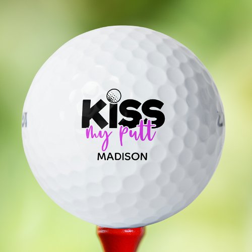 Golf Kiss My Putt Funny Modern Personalized Name Golf Balls