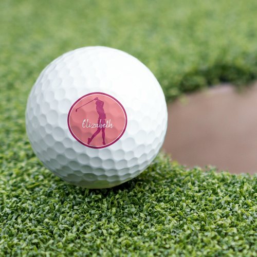 Golf Lady Golfer Player Chic Pink Coral Monogram Golf Balls
