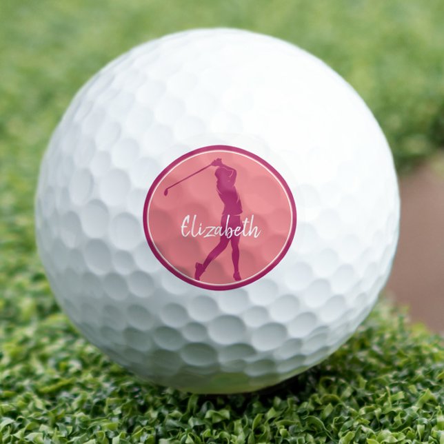 Golf Lady Golfer Player Chic Pink Coral Monogram Golf Balls (Golf Lady Golfer Player Chic Pink Coral Monogram Golf Balls)