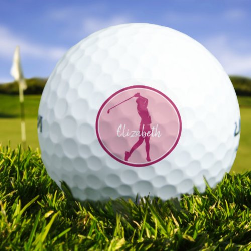 Golf Lady Golfer Player Chic Pink Sports Monogram Golf Balls