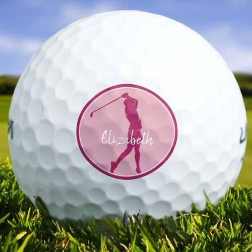Golf Lady Golfer Player Chic Pink Sports Monogram Golf Balls