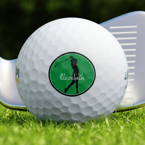 Golf Lady Golfer Player Sport Monogram Green Black Golf Balls