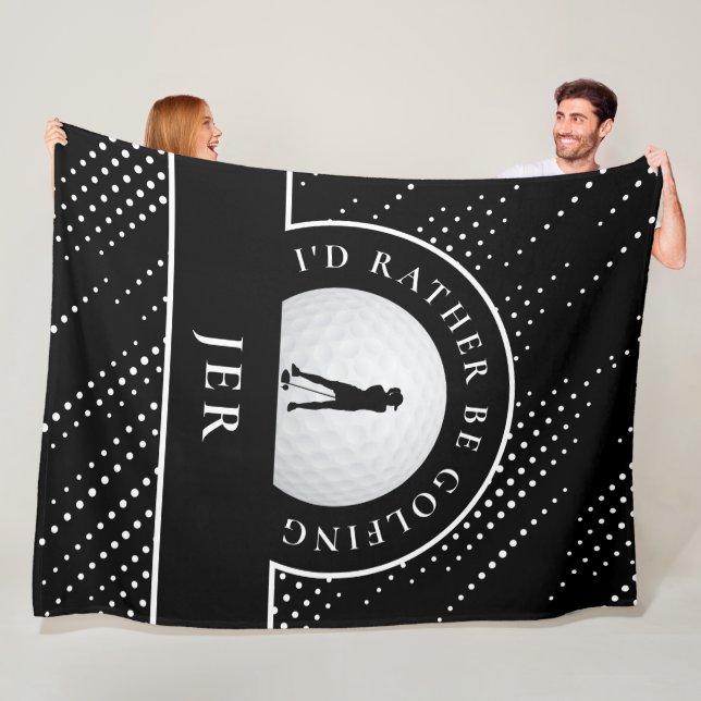 Golf Lady Golfer Silhouette Stylish Black & White Fleece Blanket (In Situ)