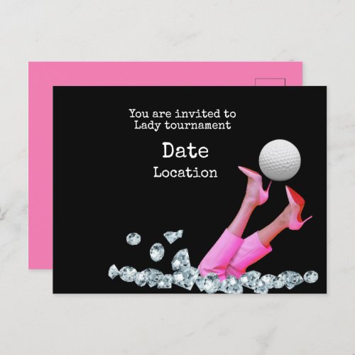 Golf Lady Tournament pink and black themed Postcard
