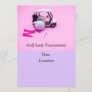 Golf lady tournament with golf ball and golf cart invitation