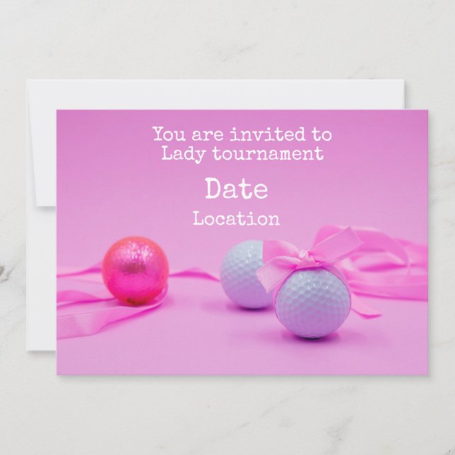 Golf Lady Tournament with golf ball pink ribbon Invitation (Front)