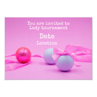 Golf Lady Tournament with golf ball pink ribbon Invitation