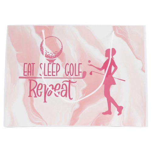 Golf Lady woman golfer pink theme eat sleep golf  Large Gift Bag