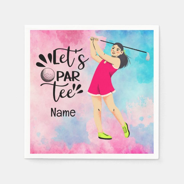 Golf Lady woman golfer pink theme Let Par Tee  Napkins (Front)