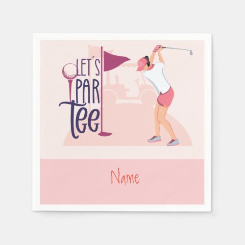 Golf Lady woman golfer pink theme Let Par Tee  Napkins