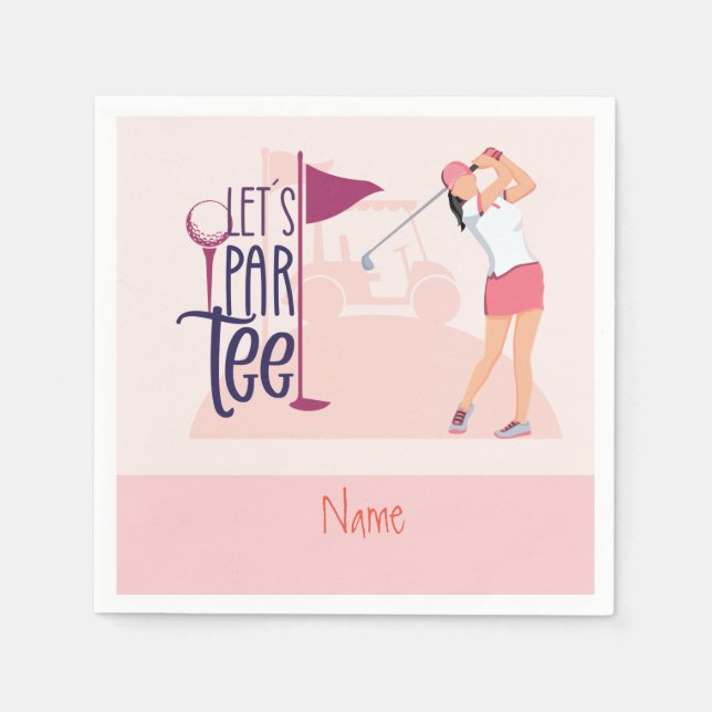 Golf Lady woman golfer pink theme Let Par Tee Napkins (Front)