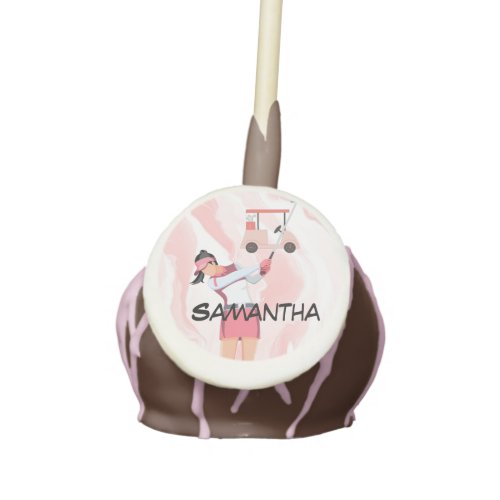 Golf Lady woman is golfing in pink theme name Cake Pops