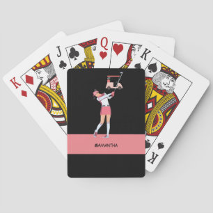 Golf Lady woman is golfing in pink with name Poker Cards