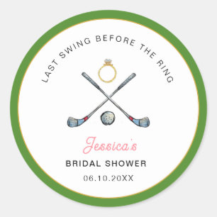 Golf "Last swing Before the ring" Bridal Shower  Classic Round Sticker