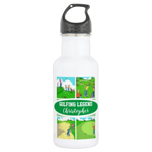 Golf Legend with 4 Funny Cartoons Golf Stainless Steel Water Bottle