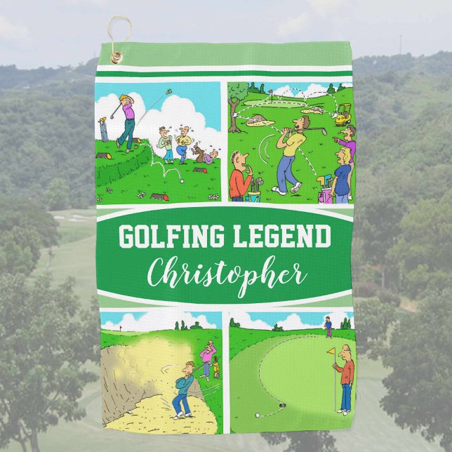 Golf Legend with 4 Funny Cartoons Golf Towel (Creator Uploaded)