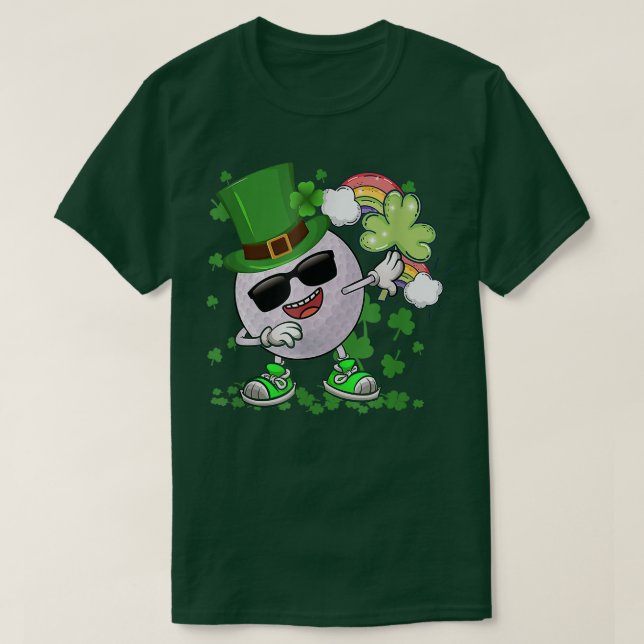 Golf Leprechaun Dabbing Around Shamrocks Gold St P T-Shirt (Design Front)
