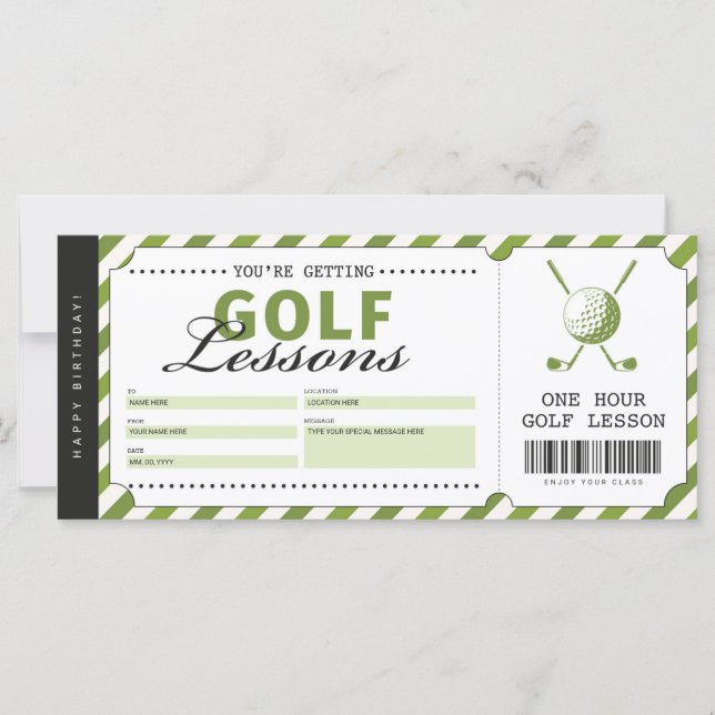 Golf Lesson Gift Ticket Voucher Certificate (Front)