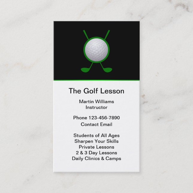 Golf Lessons Vertical Business Cards (Front)