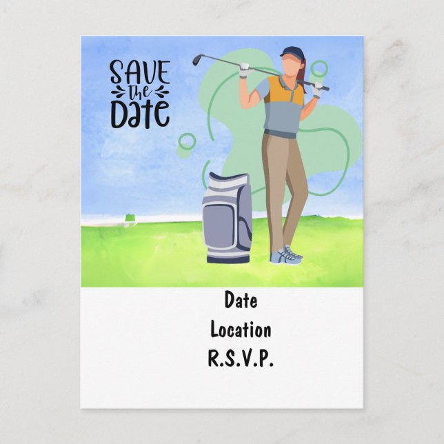 Golf Let Par Tee Party Save the Date Postcard (Front)