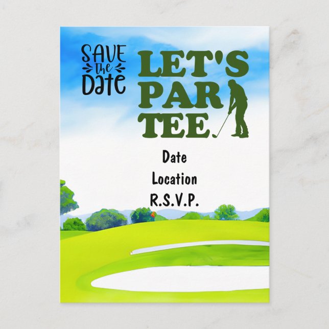 Golf Let Par Tee Party Save the Date Postcard (Front)