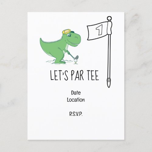 Golf Lets Par tee 1st Birthday Dinosaur golfing  Postcard